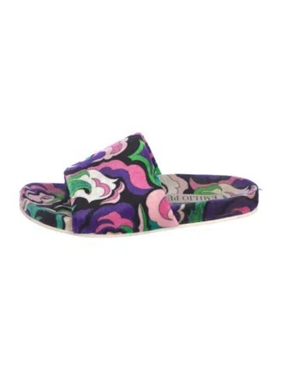 Pre-owned Pucci Felt Graphic Print Slides In Multi