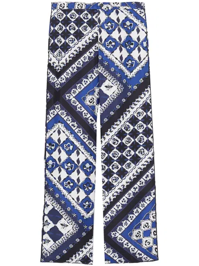 Pucci Festa-print Silk Trousers In Blue