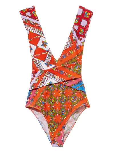 Pucci Festa-print Swimsuit In Red
