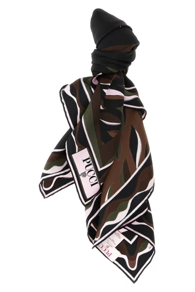 Pucci Emilio  Fiamme And Nawaho Print Silk Scarf In Black