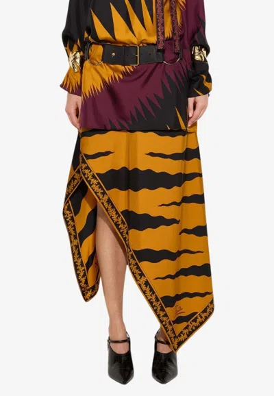 Pucci Fiamme Print Midi Silk Skirt In Yellow