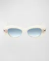 Pucci Filigree Acetate Oval Sunglasses In White