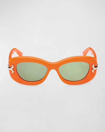 Pucci Filigree Acetate Oval Sunglasses In Orange