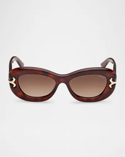 Pucci Filigree Acetate Oval Sunglasses In Blonde Havana/gradient Brown
