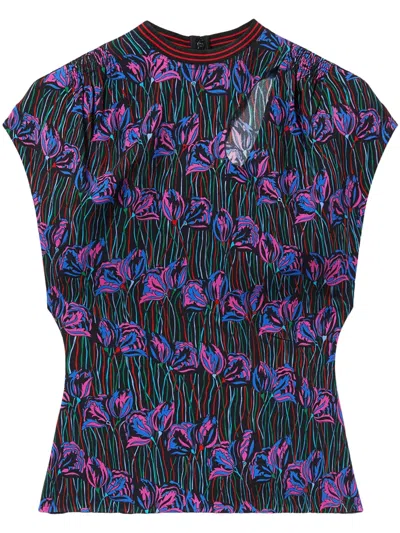 Pucci Fiori Di Loto-print Cap-sleeve T-shirt In Purple