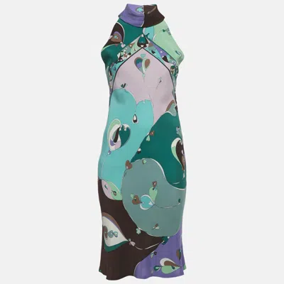 Pre-owned Pucci Firenze Multicolor Printed Satin Midi Dress S