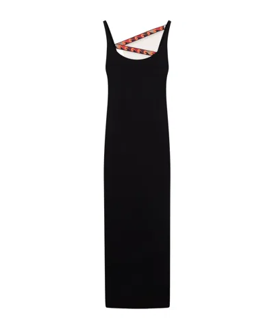 Pucci Black Superstretch Cady Long Dress With Printed Tape