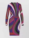 Pucci Fitted Long Sleeve Midi Dress Style In Multi