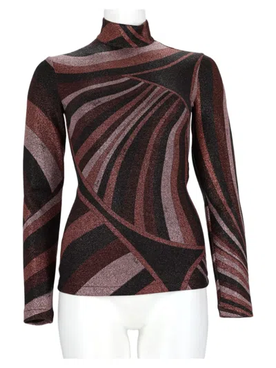 Pucci Fitted Long-sleeve Top In Metallic Lurex With Abstract Pattern In Brown
