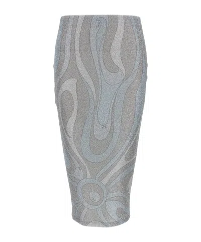 PUCCI FLAME JERSEY SKIRT WITH PRINT AND LOGO