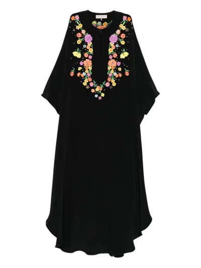 Pucci Floral-embroidered Maxi Dress In Black