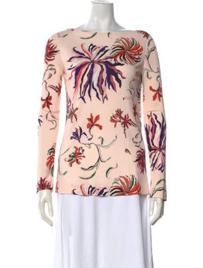 Pre-owned Pucci Floral Print Bateau Neckline Top In Pink