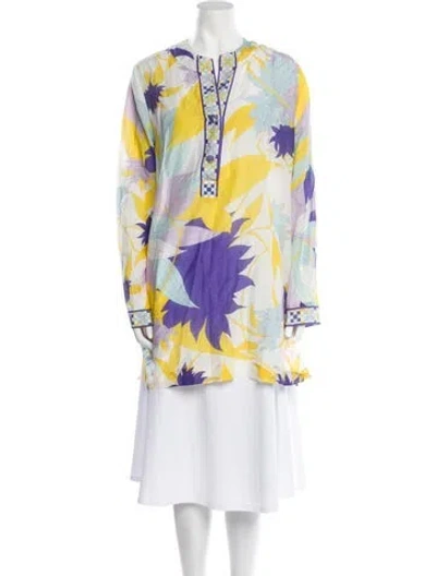 Pre-owned Pucci Floral Print Crew Neck Tunic In Yellow