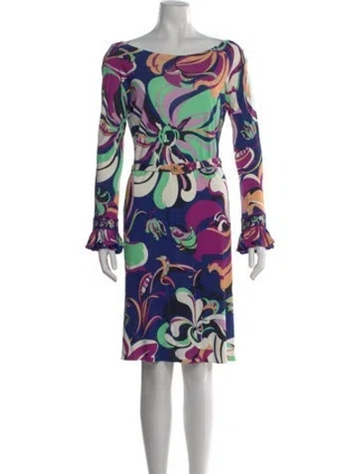 Pre-owned Pucci Floral Print Knee-length Dress In Black/blue/green