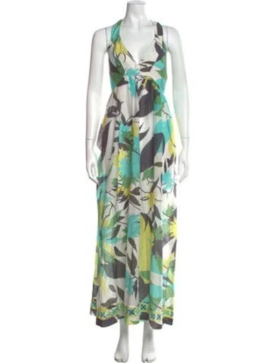 Pre-owned Pucci Floral Print Long Dress In Blue