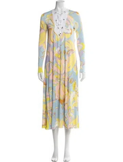 Pre-owned Pucci Floral Print Long Dress In Blue/yellow