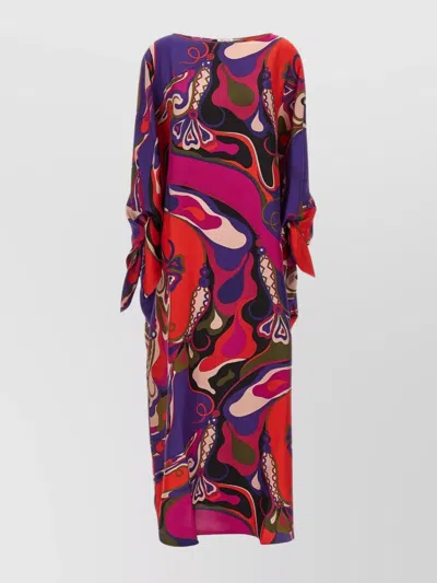 PUCCI FLORAL PRINT LONG KAFTAN BOW DETAIL
