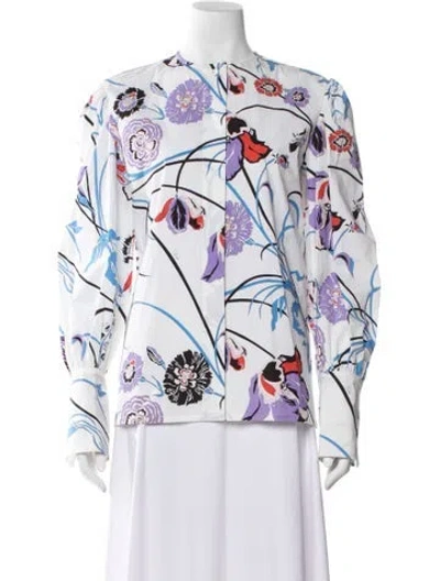 Pre-owned Pucci Floral Print Long Sleeve Blouse W/ Tags In White