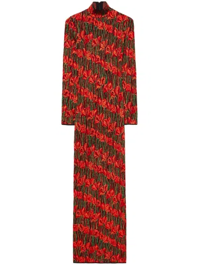 Pucci Floral Print Long-sleeved Maxidress In Red