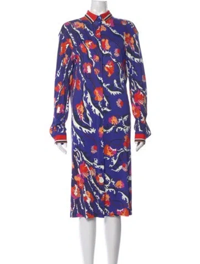 Pre-owned Pucci Floral Print Midi Length Dress In Blue