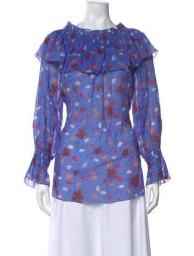 Pre-owned Pucci Floral Print Off-the-shoulder Blouse In Blue