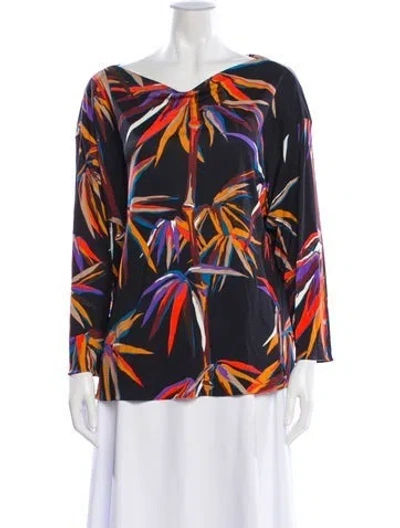 Pre-owned Pucci Floral Print Scoop Neck Blouse In Black