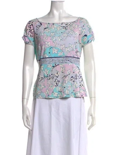 Pre-owned Pucci Floral Print Scoop Neck Top In White