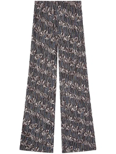 Pucci Floral Print Straight-legged Trousers In Grey