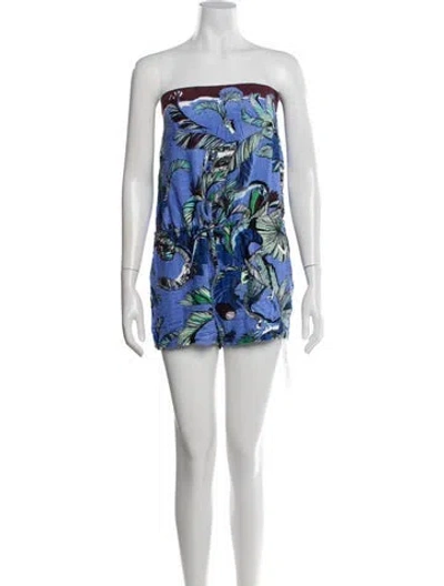 Pre-owned Pucci Floral Print Strapless Romper In Blue