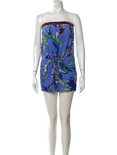 Pre-owned Pucci Floral Print Strapless Romper In Blue