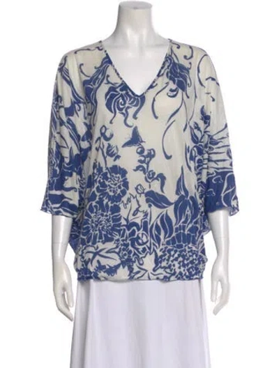 Pre-owned Pucci Floral Print V-neck Blouse In Blue