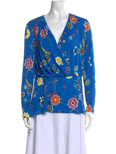 Pre-owned Pucci Floral Print V-neck Blouse In Blue