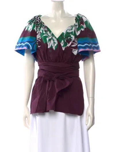 Pre-owned Pucci Floral Print V-neck Blouse In Purple