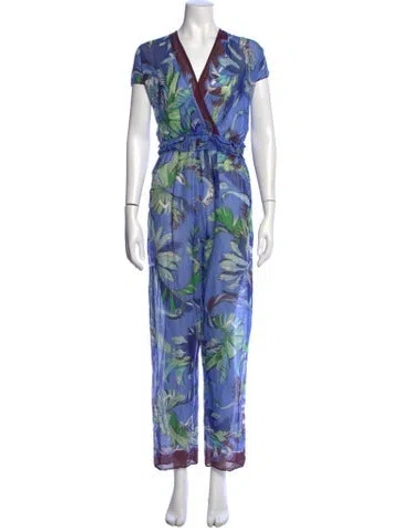 Pre-owned Pucci Floral Print V-neck Jumpsuit In Blue