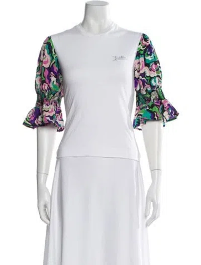 Pre-owned Pucci Floral Print V-neck Sweater In White
