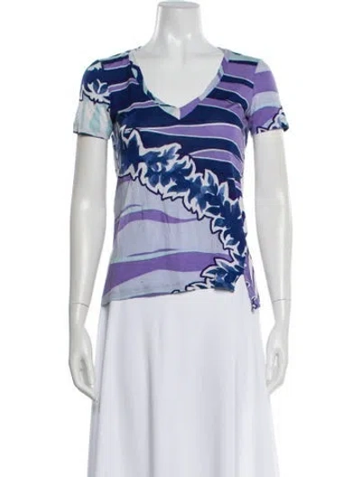 Pre-owned Pucci Floral Print V-neck T-shirt In Blue