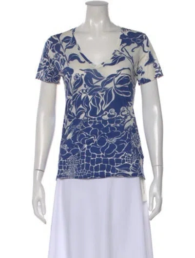 Pre-owned Pucci Floral Print V-neck T-shirt In Blue