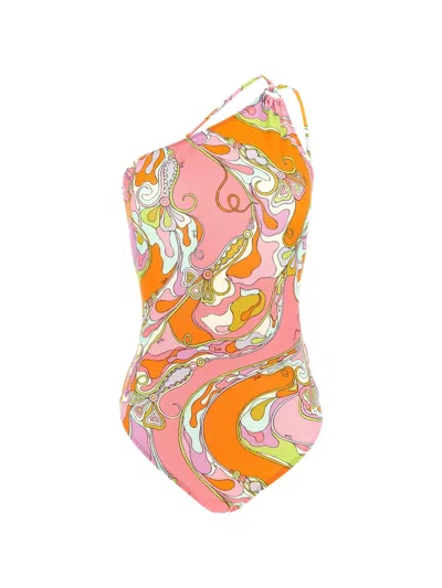 Pucci Floral-print Asymmetric Swimsuit In Brown