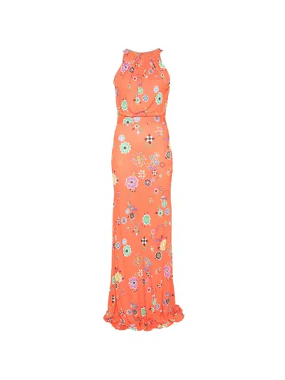 Pucci Floral-print Halterneck Maxi Dress In Orange