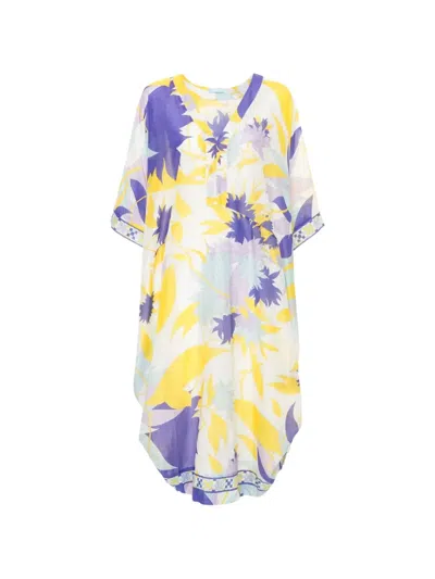 Pre-owned Pucci Floral-print V-neck Kaftan In White