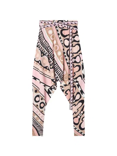 Pucci Printed Belt Flowing Trousers In Burgundy