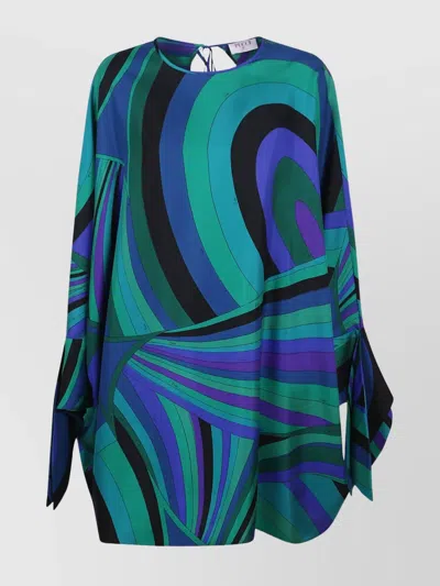 Pucci Flowing Silhouette Silk Twill Dress In Multi