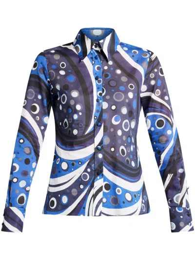 Pucci Fontane-print Cotton Shirt In Blau