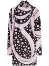 Pucci Turtleneck Long-sleeve Printed Mini Dress In Pink