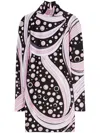 Pucci Turtleneck Long-sleeve Printed Mini Dress In Pink