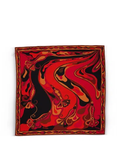 Pucci Silk Square Foulard Orchidee Print In Red