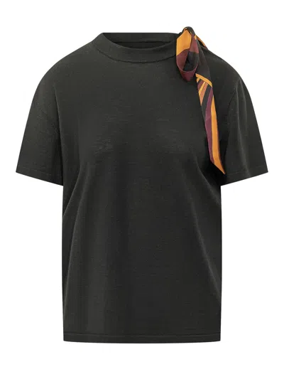 Pucci Foulard-style Silk Detail T-shirt In Nero