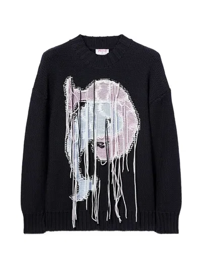 Pucci Front-graphic Fringe-detail Sweater In Black