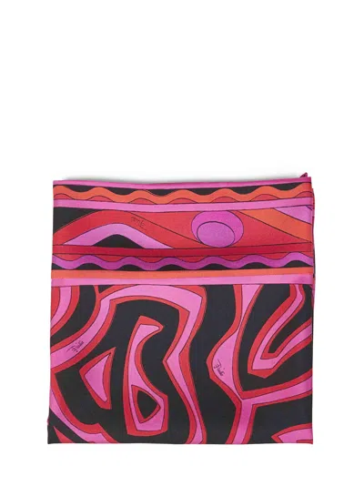 Pucci Fuchsia And Black Labirinto-print Silk Twill Triangle Scarf In Red