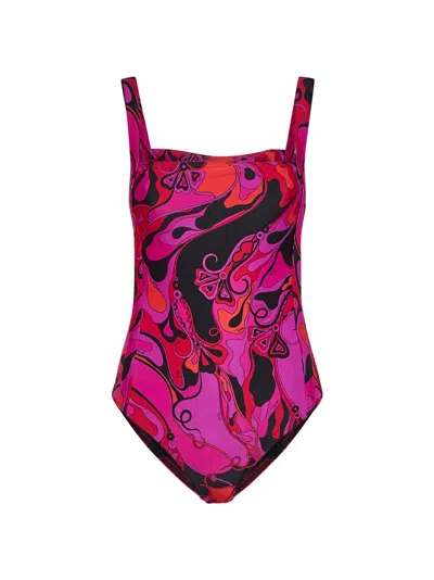 Pucci Fuchsia And Black Orchidee-print Lycra One-piece Swimsuit In Pink